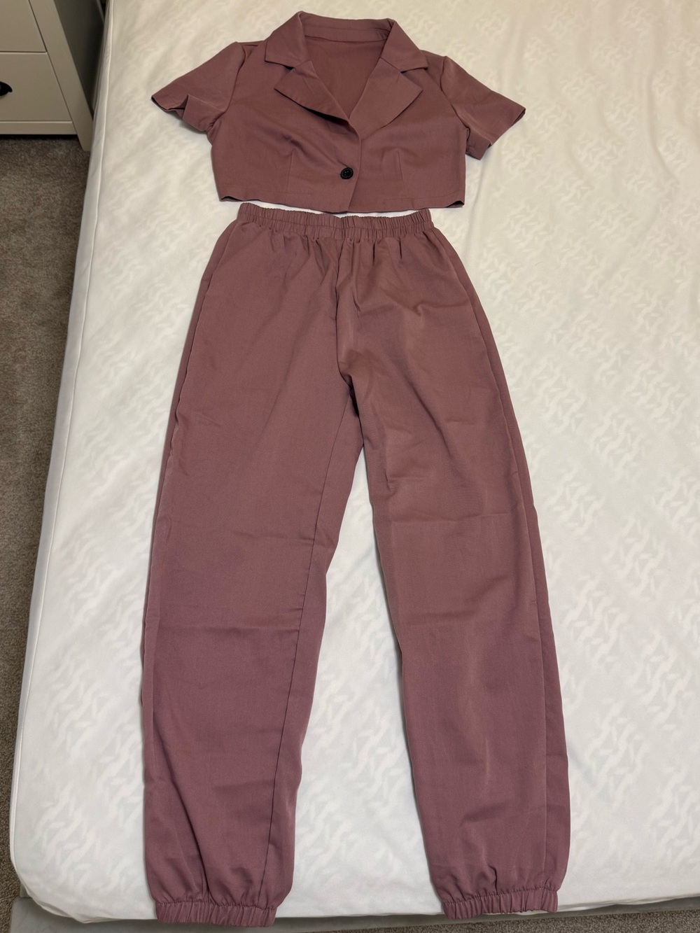 SHEIN Mauve Cropped Blazer & Jogger Two-Piece Set